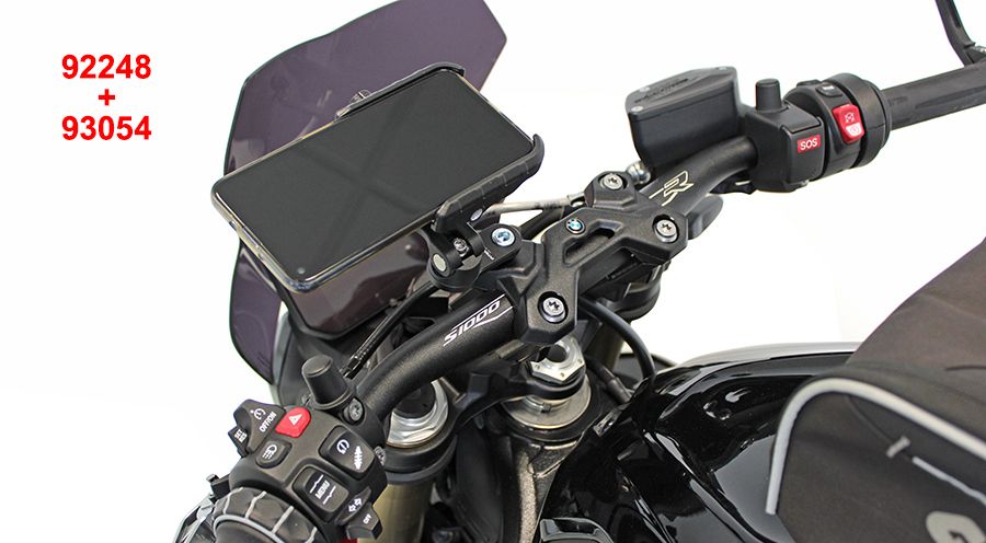 BMW R1200S & HP2 Sport Soporte para smartphone Quiklox para abrazadera de manillar M6/M8